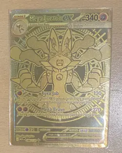 Mega Lucario ex Gold Mega Ultra Rare 188/132 Evolution English Pokemon card - Image 1