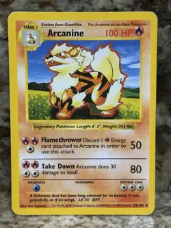 Arcanine 23/102 Shadowless - Vintage 1999 WoTC Pokemon Base Set [LP-/MP+] - Image 1