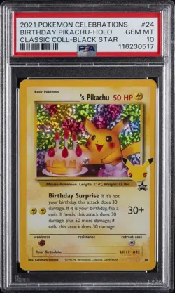 2021 POKEMON CELEBRATIONS CLASSIC COLL #24 BIRTHDAY PIKACHU-HOLO PSA 10 - Image 1