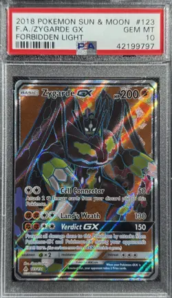 2018 POKEMON FORBIDDEN LIGHT ZYGARDE GX #123 FULL ART GX PSA 10 GEM MINT - Image 1