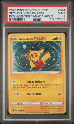 2020 POKEMON SWSH BLACK STAR PROMO #074 SPECIAL DELIVERY PIKACHU-HOLO PSA 9 - Image 1