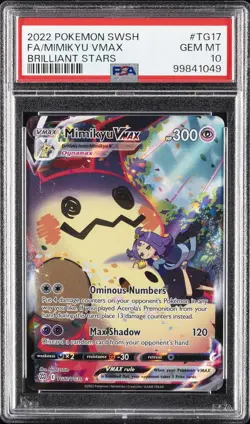 2022 POKEMON SWORD & SHIELD BRILLIANT STARS #TG17 FULL ART/MIMIKYU VMAX PSA 10 - Image 1