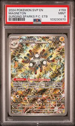 2024 POKEMON SVP EN-SURGING SPARKS POKEMON CENTER ETB PROMO #159 MAGNETON PSA 9 - Image 1