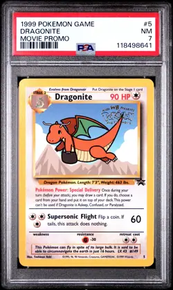 1999 POKEMON GAME MOVIE PROMO #5 DRAGONITE PSA 7 - Image 1