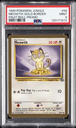 1999 POKEMON JUNGLE PROMO FRUIT ROLL PROMO #56 MEOWTH-GOLD BORDER PSA 9 - Image 1