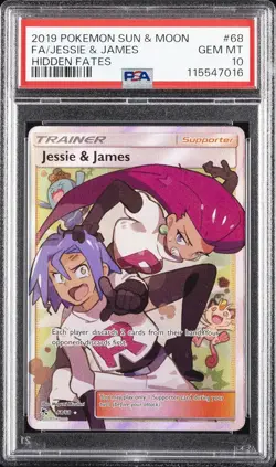2019 POKEMON SUN & MOON HIDDEN FATES #68 FULL ART/JESSIE & JAMES PSA 10 - Image 1