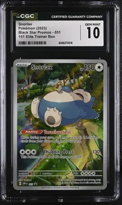 CGC 10 Gem Mint Snorlax 051 Pokemon 151 Holo Black Star Promo 151 ETB English - Image 1
