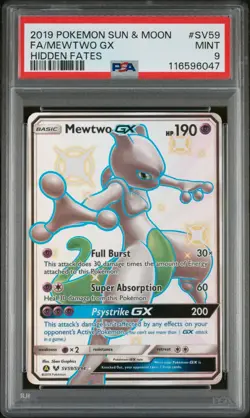2019 POKEMON SUN & MOON HIDDEN FATES #SV59 FULL ART/MEWTWO GX PSA 9 - Image 1