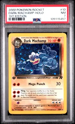 2000 POKEMON ROCKET 1ST EDITION #10 DARK MACHAMP-HOLO PSA 7 - Image 1