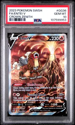 2023 POKEMON SWORD & SHIELD CROWN ZENITH #GG36 FULL ART/ENTEI V PSA 10 - Image 1