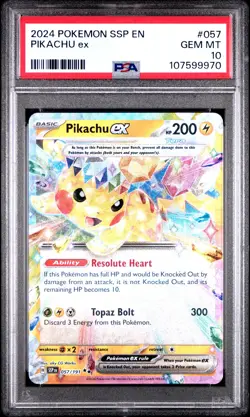 2024 POKEMON SSP EN-SURGING SPARKS #057 PIKACHU EX PSA 10 - Image 1