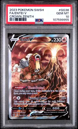 2023 POKEMON SWORD & SHIELD CROWN ZENITH #GG36 FULL ART/ENTEI V PSA 10 - Image 1