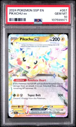 2024 POKEMON SSP EN-SURGING SPARKS #057 PIKACHU EX PSA 10 - Image 1