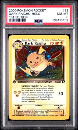 2000 POKEMON ROCKET 1ST EDITION #83 DARK RAICHU-HOLO PSA 8 - Image 1
