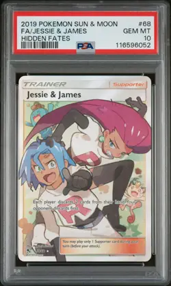2019 POKEMON SUN & MOON HIDDEN FATES #68 FULL ART/JESSIE & JAMES PSA 10 - Image 1