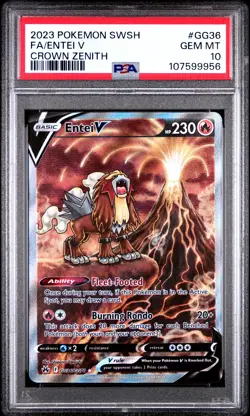 2023 POKEMON SWORD & SHIELD CROWN ZENITH #GG36 FULL ART/ENTEI V PSA 10 - Image 1