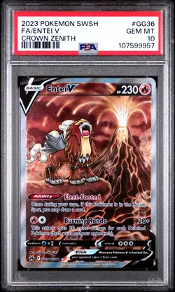 2023 POKEMON SWORD & SHIELD CROWN ZENITH #GG36 FULL ART/ENTEI V PSA 10 - Image 1