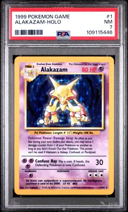 1999 POKEMON BASE SET UNLIMITED #1 ALAKAZAM-HOLO PSA 7 - Image 1
