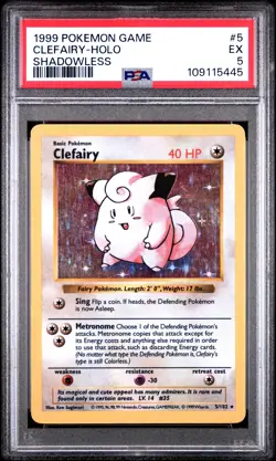 1999 POKEMON BASE SET SHADOWLESS #5 CLEFAIRY-HOLO PSA 5 - Image 1