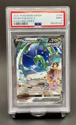 PSA 9 Rayquaza V #194 Alternate Full Art 2021 Pokemon SwSh Evolving Skies MINT - Image 1