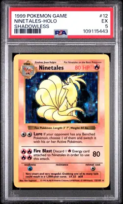 1999 POKEMON BASE SET SHADOWLESS #12 NINETALES-HOLO PSA 5 - Image 1