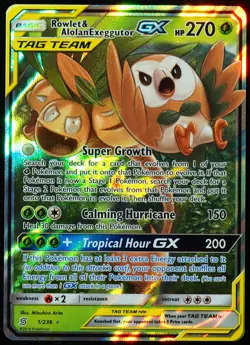 Rowlet & Alolan Exeggutor GX Tag Team #1 NM Pokemon Card - Image 1