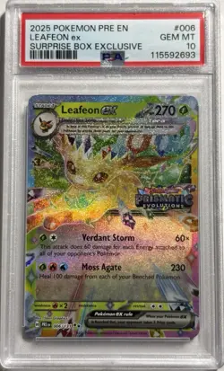 PSA 10 Leafeon ex 006/131 Stamped Prismatic Evolutions Surprise Box Pokemon Card - Image 1
