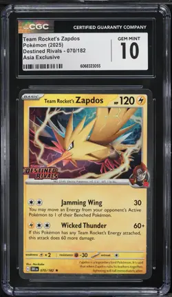 CGC 10 Team Rocket's Zapdos Asia Exclusive Destined Rivals 2025 Pokemon Card 070 - Image 1