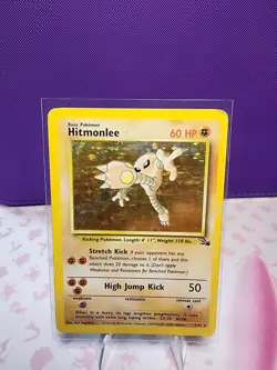 Pokemon TCG Fossil Hitmonlee 7/62 Unlimited Holo Rare Card MP/HP - Image 1