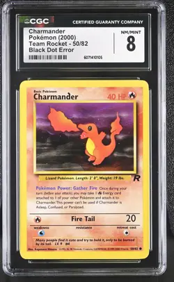 CGC 8 Charmander 2000 Team Rocket 50/82 Black Dot Error Pokemon Card - Image 1