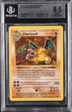 1999 POKEMON BASE SET SHADOWLESS #4 CHARIZARD HOLO RARE BGS 8.5 - Image 1