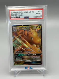 2019 POKEMON SUN & MOON UNIFIED MINDS #152 DRAGONITE GX PSA 10 - Image 1