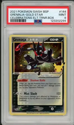 2021 Pokemon Black Star Promo Greninja Gold Star Celebrations ETB #SWSH144 PSA 9 - Image 1