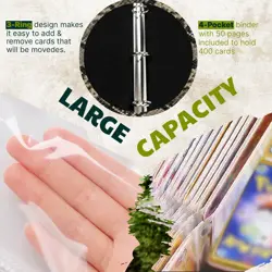 Trading Card Binder 4 Pocket, 400 Pockets Card Holder with 50 Removable Sleeves, - Image 5