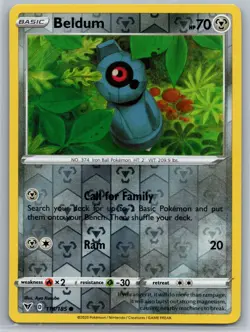 NM Beldum 116/185 Reverse Holo Vivid Voltage Pokemon 2020 - Image 1