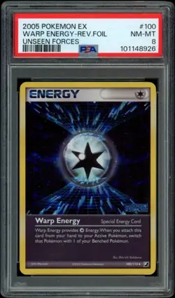 Pokemon Warp Energy EX Unseen Forces Reverse Holo #100 PSA 8 NM-MT - Image 1