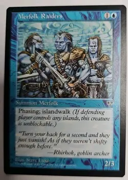 MTG Magic The Gathering Card Merfolk Raiders Summon Merfolk Blue Mirage 1996 - Image 1