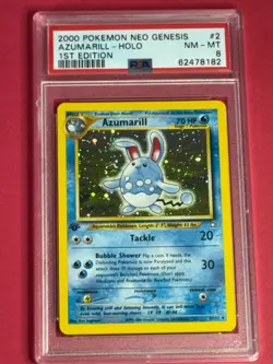 ⭐2000 POKEMON NEO GENESIS 1ST EDITION AZUMARILL HOLO CARD #2, PSA 8 WITH SWIRL⭐ - Image 3