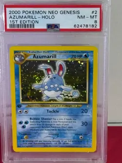 ⭐2000 POKEMON NEO GENESIS 1ST EDITION AZUMARILL HOLO CARD #2, PSA 8 WITH SWIRL⭐ - Image 4