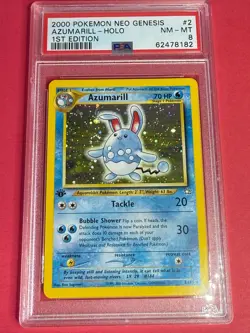 ⭐2000 POKEMON NEO GENESIS 1ST EDITION AZUMARILL HOLO CARD #2, PSA 8 WITH SWIRL⭐ - Image 5