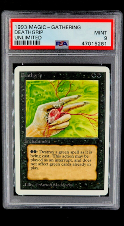 1993 MtG Magic the Gathering Unlimited Death Grip Uncommon PSA 9 *Only 14 Higher - Image 1