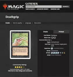 1993 MtG Magic the Gathering Unlimited Death Grip Uncommon PSA 9 *Only 14 Higher - Image 4