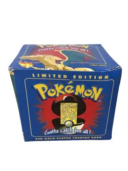 1999 Pokemon Burger King Charizard 23K Gold Plated Card & SEALED Pokeball BLUE - Image 1