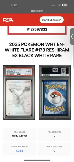 Pokemon Reshiram EX 173/086 White Flare English Psa 10 And More - Image 4