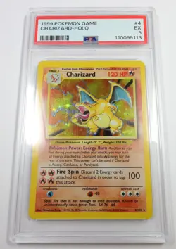 PSA 5 EX 1999 Pokemon 4/108 Holo Charizard Base Set Card #57208B - Image 1