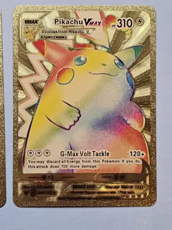 Set Of 3 Pokemon Gold Foil Fan Art Card PIKACHU VMAX Gigantamax 310HP 044/185 - Image 2