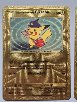 Set Of 3 Pokemon Gold Foil Fan Art Card PIKACHU VMAX Gigantamax 310HP 044/185 - Image 3