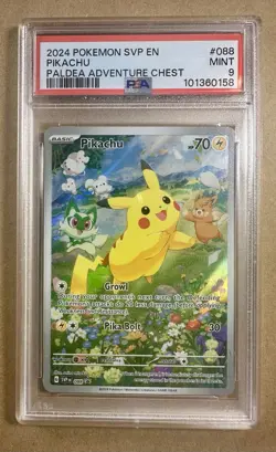 PSA 9 Pikachu Black Star Promo 88 Paldea Adventures Chest Pokemon Card NM/M TCG - Image 1