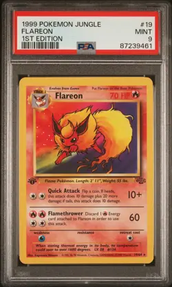PSA 9 1st Edition Flareon Rare 19/64 Jungle - Pokemon Card 1999 WOTC Eeveelution - Image 1