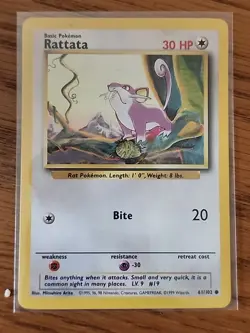 ​Pokemon TCG Card - Rattata Common - Base Set - 61/102 - LV.9 - Vintage WOTC - Image 1
